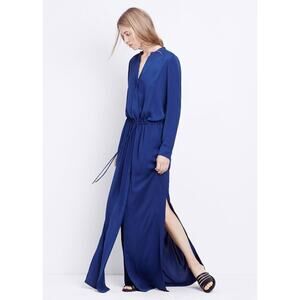 New VINCE Womens Medium M Long Blue Maxi Dress Long Sleeve V-Neck Retail $425